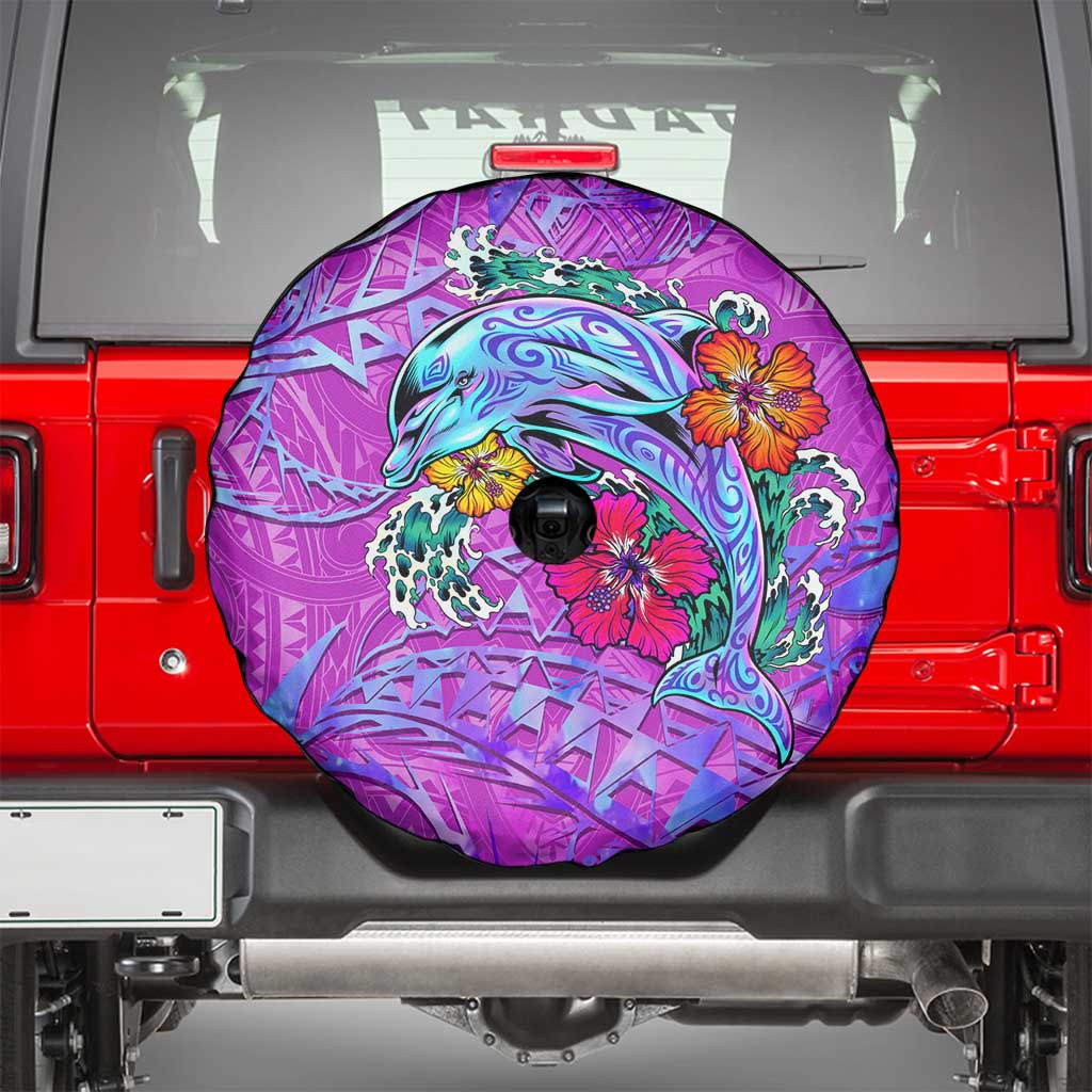 Dolphin Polynesia Spare Tire Cover Hibiscus Tropical Wave - Purple Vibes DT02 - Polynesian Pride