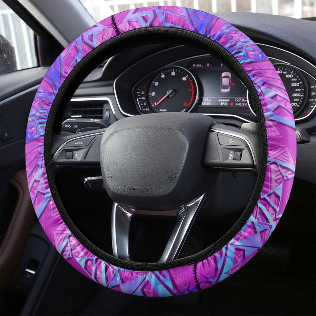 Dolphin Polynesia Steering Wheel Cover Hibiscus Tropical Wave - Purple Vibes DT02 - Polynesian Pride