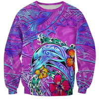 Dolphin Polynesia Sweatshirt Hibiscus Tropical Wave - Purple Vibes DT02 Unisex Purple - Polynesian Pride