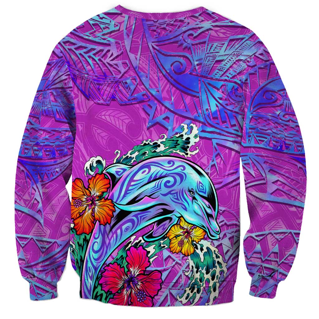 Dolphin Polynesia Sweatshirt Hibiscus Tropical Wave - Purple Vibes DT02 - Polynesian Pride