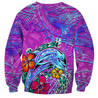 Dolphin Polynesia Sweatshirt Hibiscus Tropical Wave - Purple Vibes DT02 - Polynesian Pride