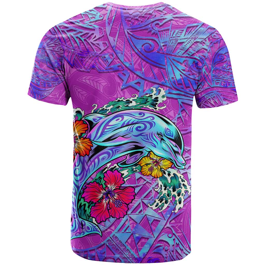 Dolphin Polynesia T Shirt Hibiscus Tropical Wave - Purple Vibes DT02 - Polynesian Pride