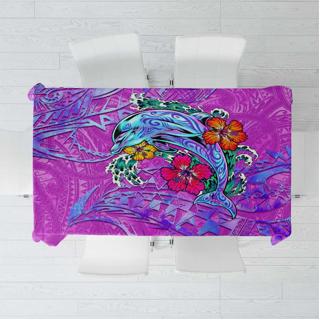 Dolphin Polynesia Tablecloth Hibiscus Tropical Wave - Purple Vibes DT02 Purple - Polynesian Pride
