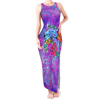 Dolphin Polynesia Tank Maxi Dress Hibiscus Tropical Wave - Purple Vibes DT02 Women Purple - Polynesian Pride