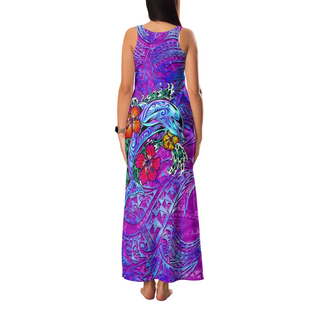 Dolphin Polynesia Tank Maxi Dress Hibiscus Tropical Wave - Purple Vibes DT02 - Polynesian Pride