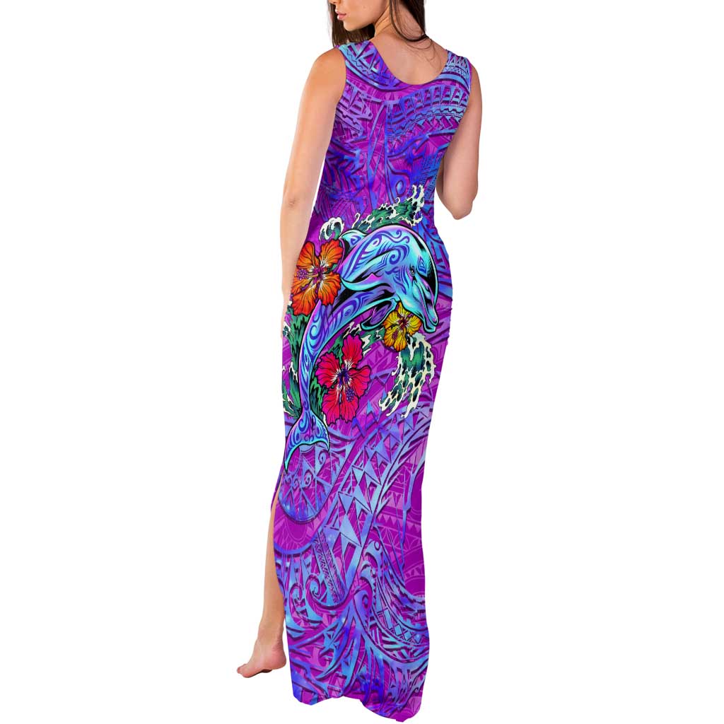 Dolphin Polynesia Tank Maxi Dress Hibiscus Tropical Wave - Purple Vibes DT02 - Polynesian Pride