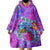 Personalized Dolphin Polynesia Wearable Blanket Hoodie Hibiscus Tropical Wave - Purple Vibes