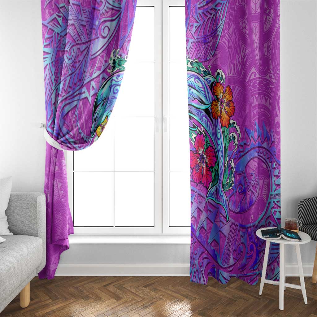 Dolphin Polynesia Window Curtain Hibiscus Tropical Wave - Purple Vibes DT02 - Polynesian Pride