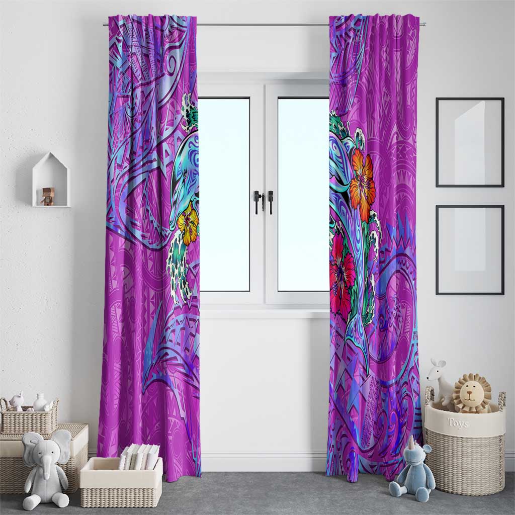 Dolphin Polynesia Window Curtain Hibiscus Tropical Wave - Purple Vibes DT02 - Polynesian Pride