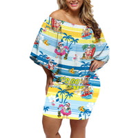 Surfing Christmas Family Matching Off Shoulder Short Dress and Hawaiian Shirt Tropical Santa Let's Go Surfing DT02 Mom's Dress Art - Polynesian Pride