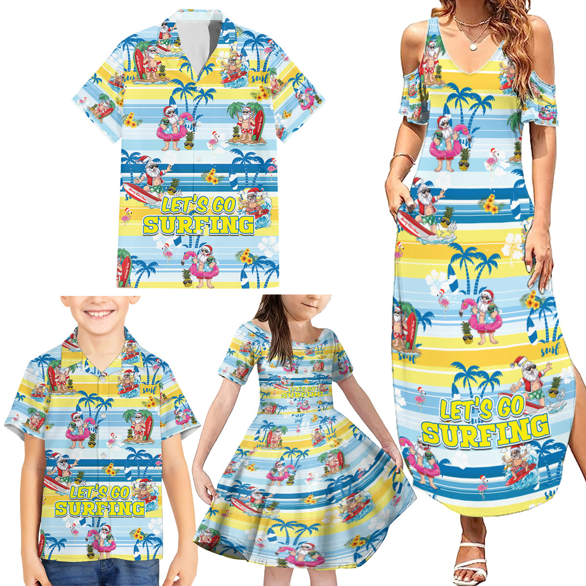 Surfing Christmas Family Matching Summer Maxi Dress and Hawaiian Shirt Tropical Santa Let's Go Surfing DT02 - Polynesian Pride