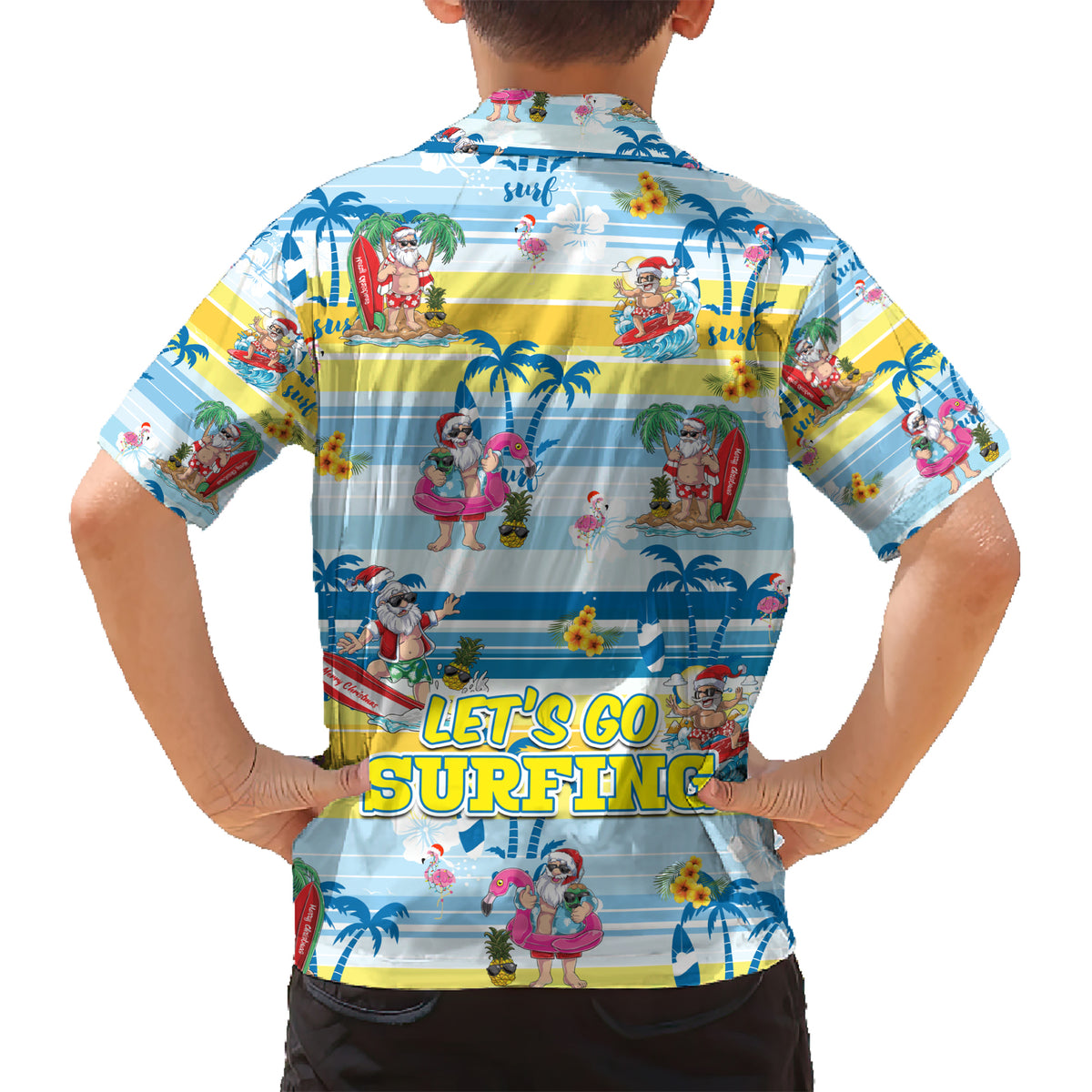 Surfing Christmas Kid Hawaiian Shirt Tropical Santa Let's Go Surfing DT02 - Polynesian Pride