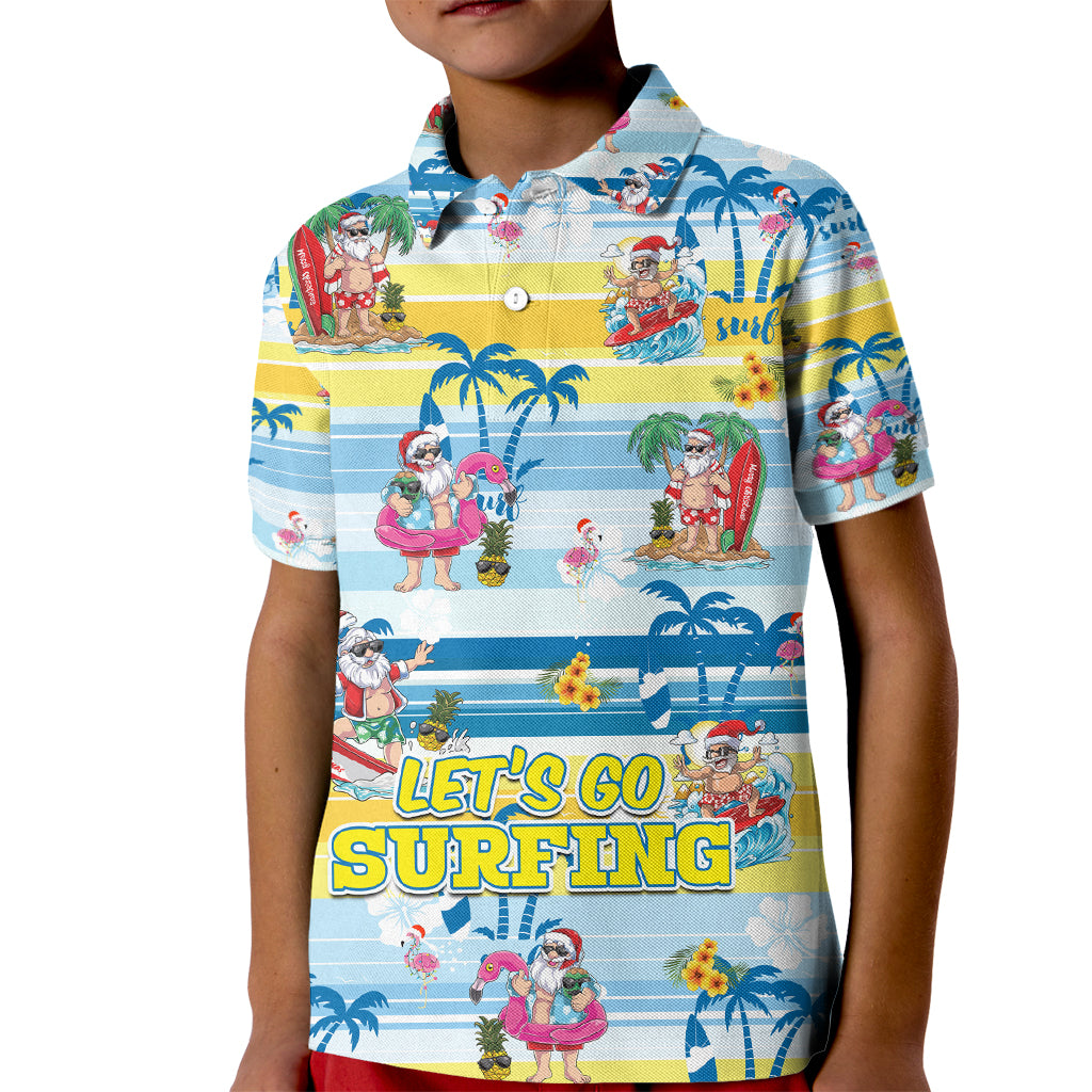 Surfing Christmas Kid Polo Shirt Tropical Santa Let's Go Surfing DT02 Kid Art - Polynesian Pride
