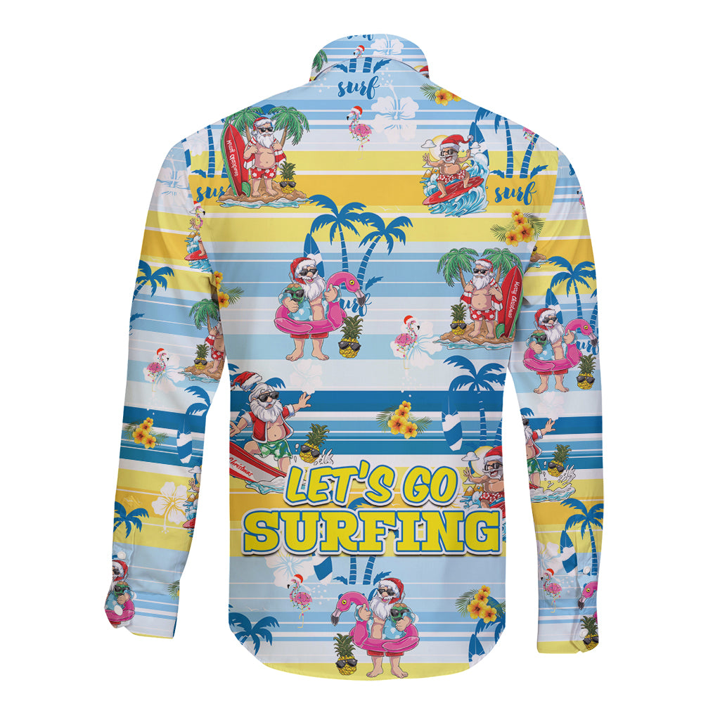Surfing Christmas Long Sleeve Button Shirt Tropical Santa Let's Go Surfing DT02 - Polynesian Pride