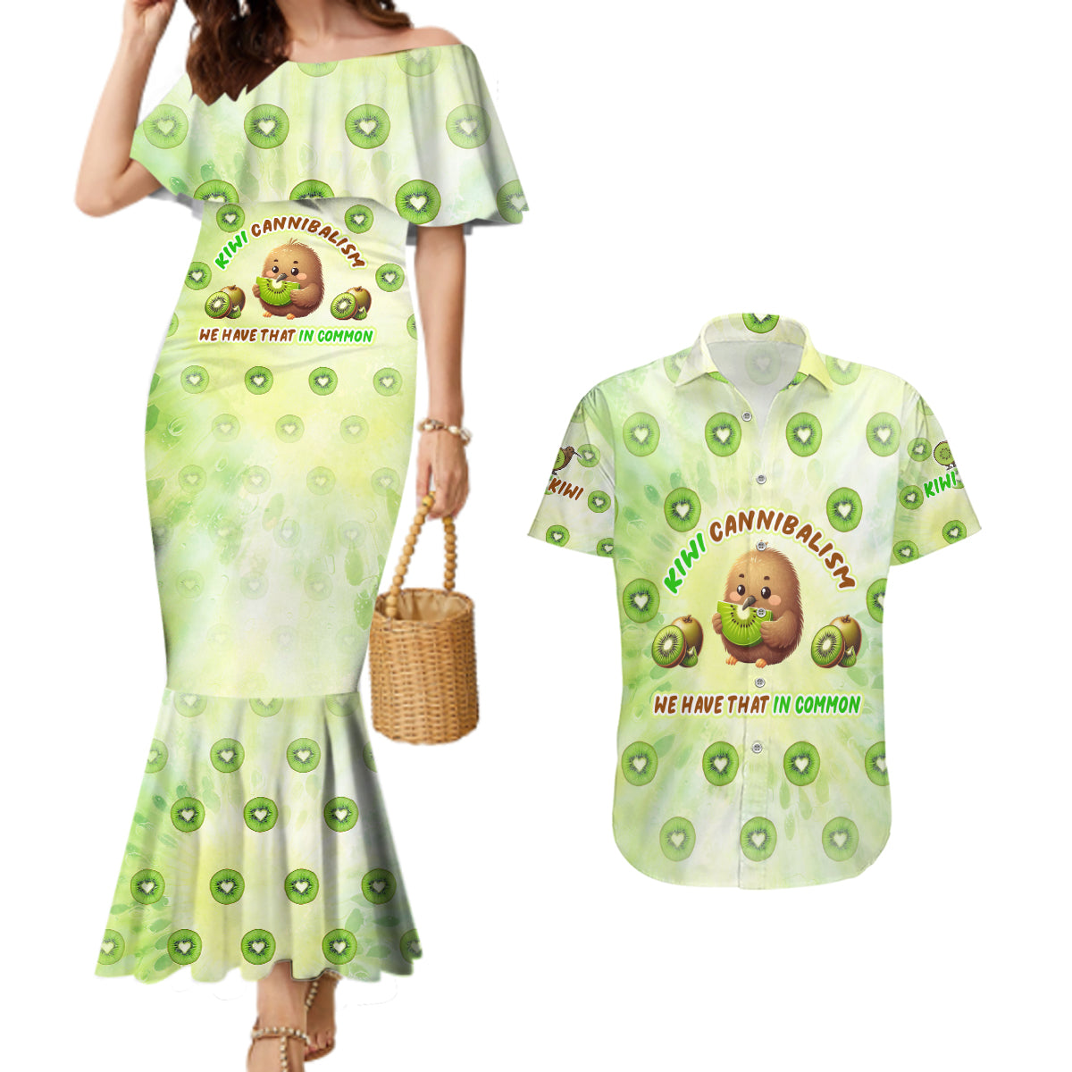 Kiwi Cannibalism Couples Matching Mermaid Dress and Hawaiian Shirt New Zealand Kiwi Cute Bird Funny