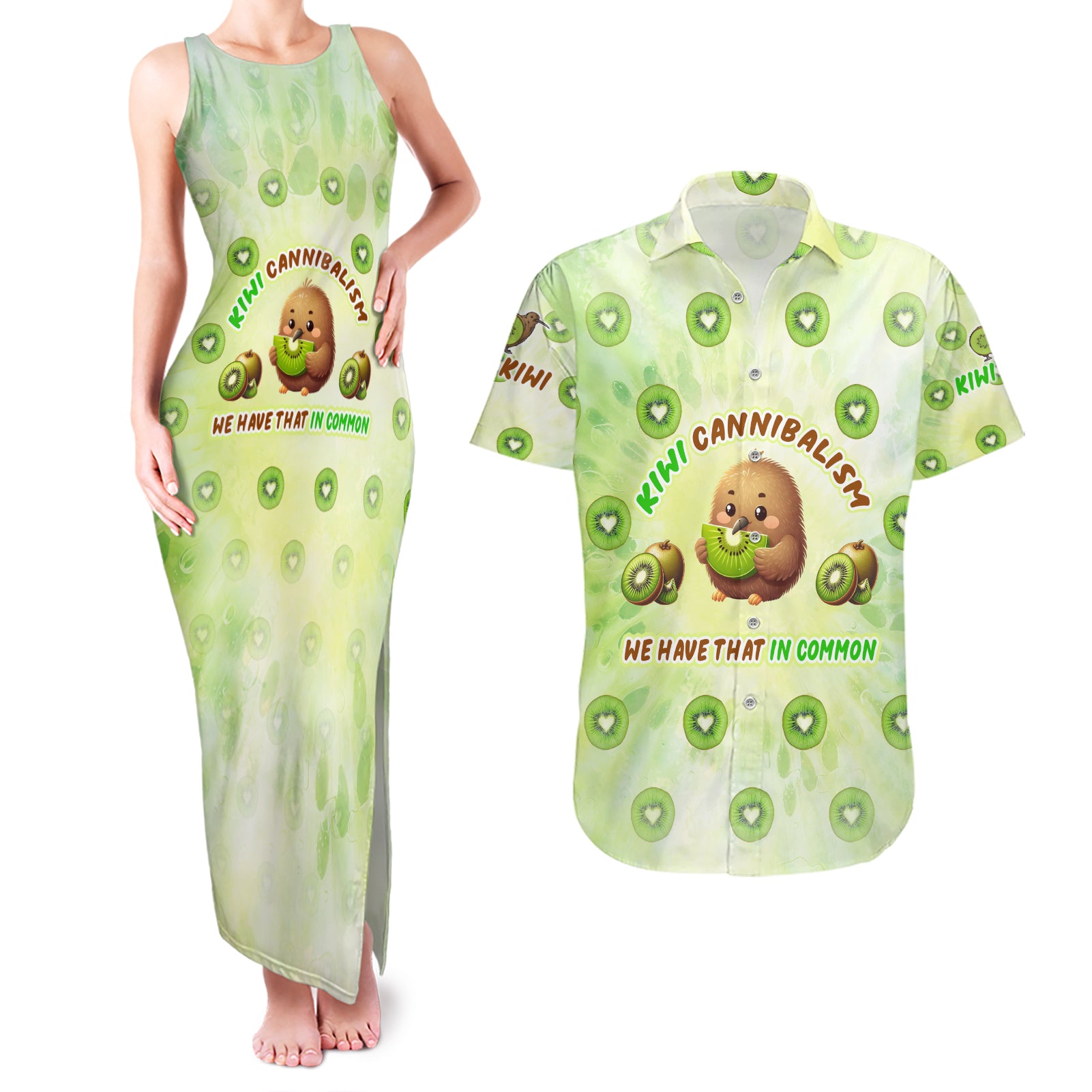 Kiwi Cannibalism Couples Matching Tank Maxi Dress and Hawaiian Shirt New Zealand Kiwi Cute Bird Funny