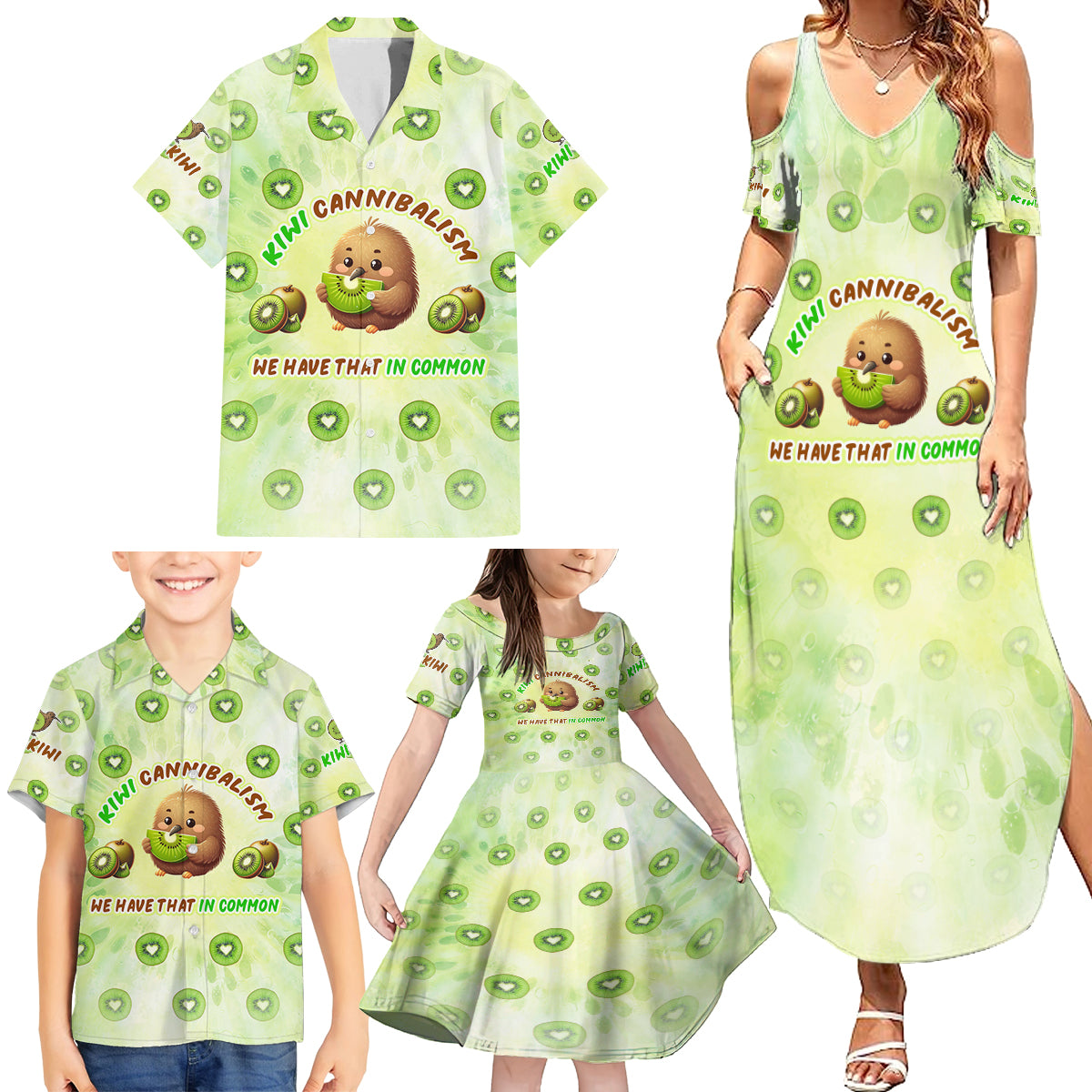 Kiwi Cannibalism Family Matching Summer Maxi Dress and Hawaiian Shirt New Zealand Kiwi Cute Bird Funny