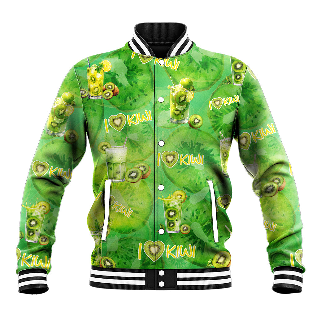 I Love Kiwi Baseball Jacket New Zealand Kiwi Fruit Summer Cocktail DT02 Unisex Green - Polynesian Pride