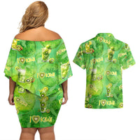 I Love Kiwi Couples Matching Off Shoulder Short Dress and Hawaiian Shirt New Zealand Kiwi Fruit Summer Cocktail