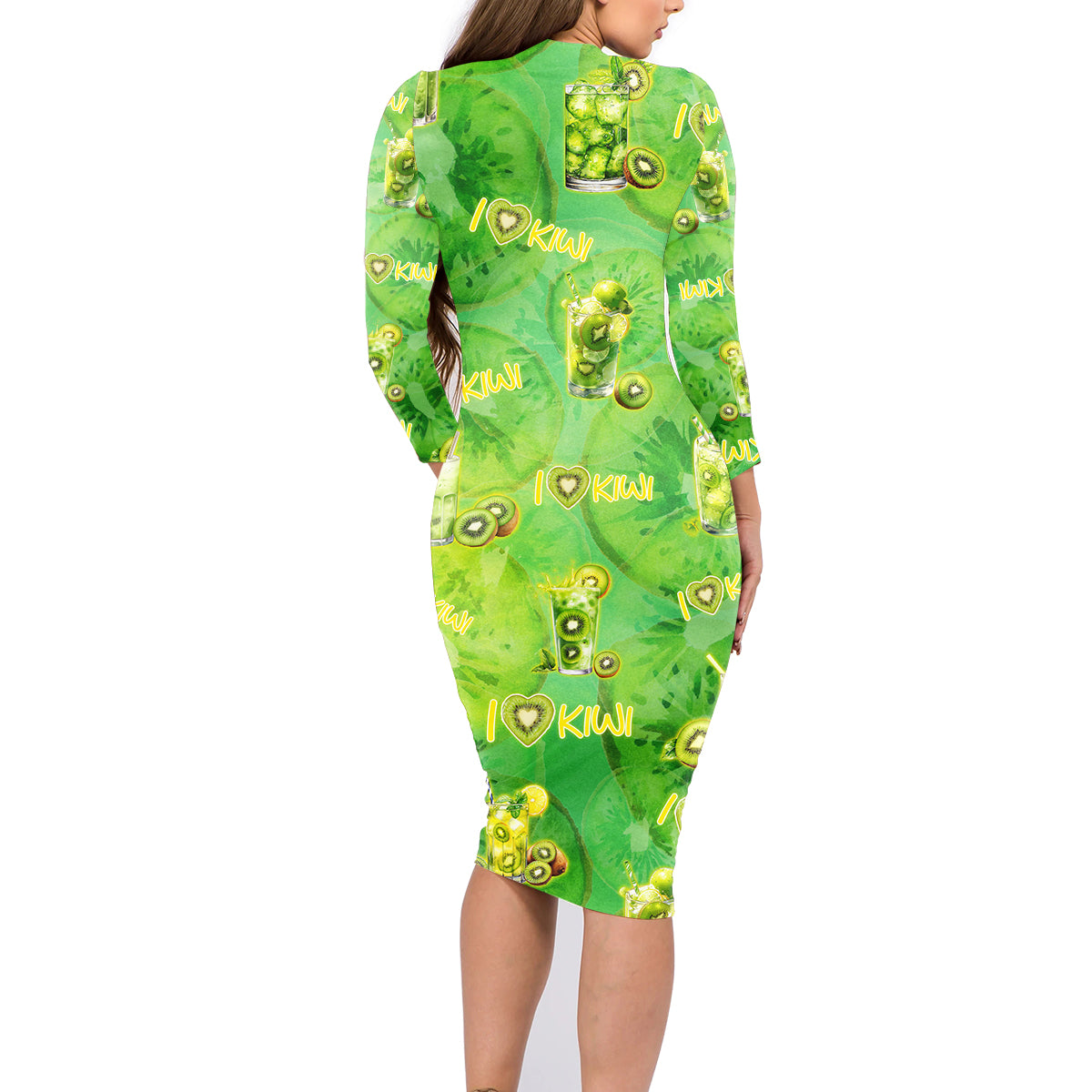 I Love Kiwi Family Matching Long Sleeve Bodycon Dress and Hawaiian Shirt New Zealand Kiwi Fruit Summer Cocktail