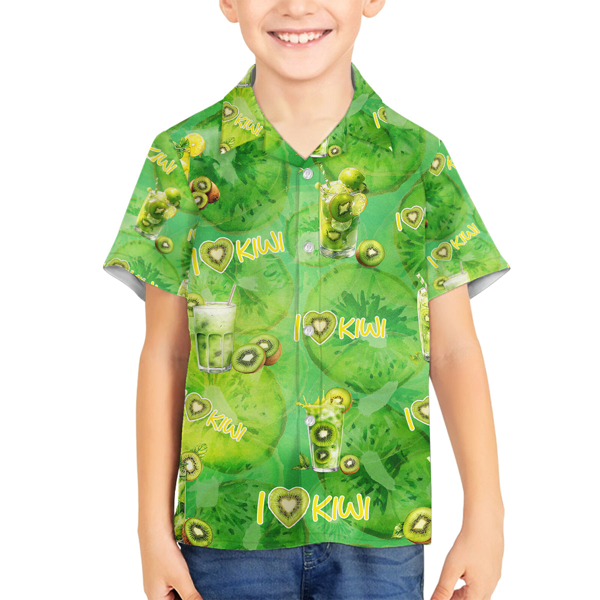 I Love Kiwi Family Matching Long Sleeve Bodycon Dress and Hawaiian Shirt New Zealand Kiwi Fruit Summer Cocktail