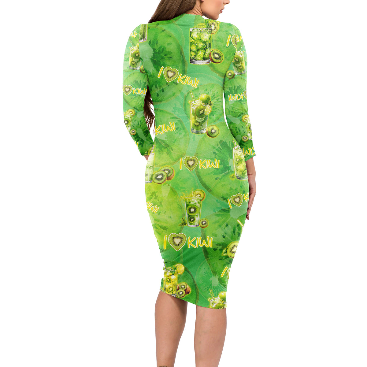 I Love Kiwi Long Sleeve Bodycon Dress New Zealand Kiwi Fruit Summer Cocktail