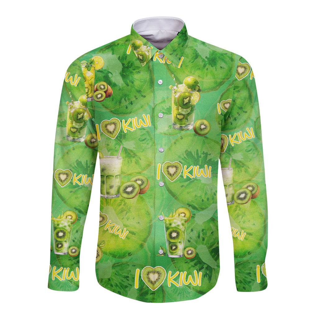 I Love Kiwi Long Sleeve Button Shirt New Zealand Kiwi Fruit Summer Cocktail