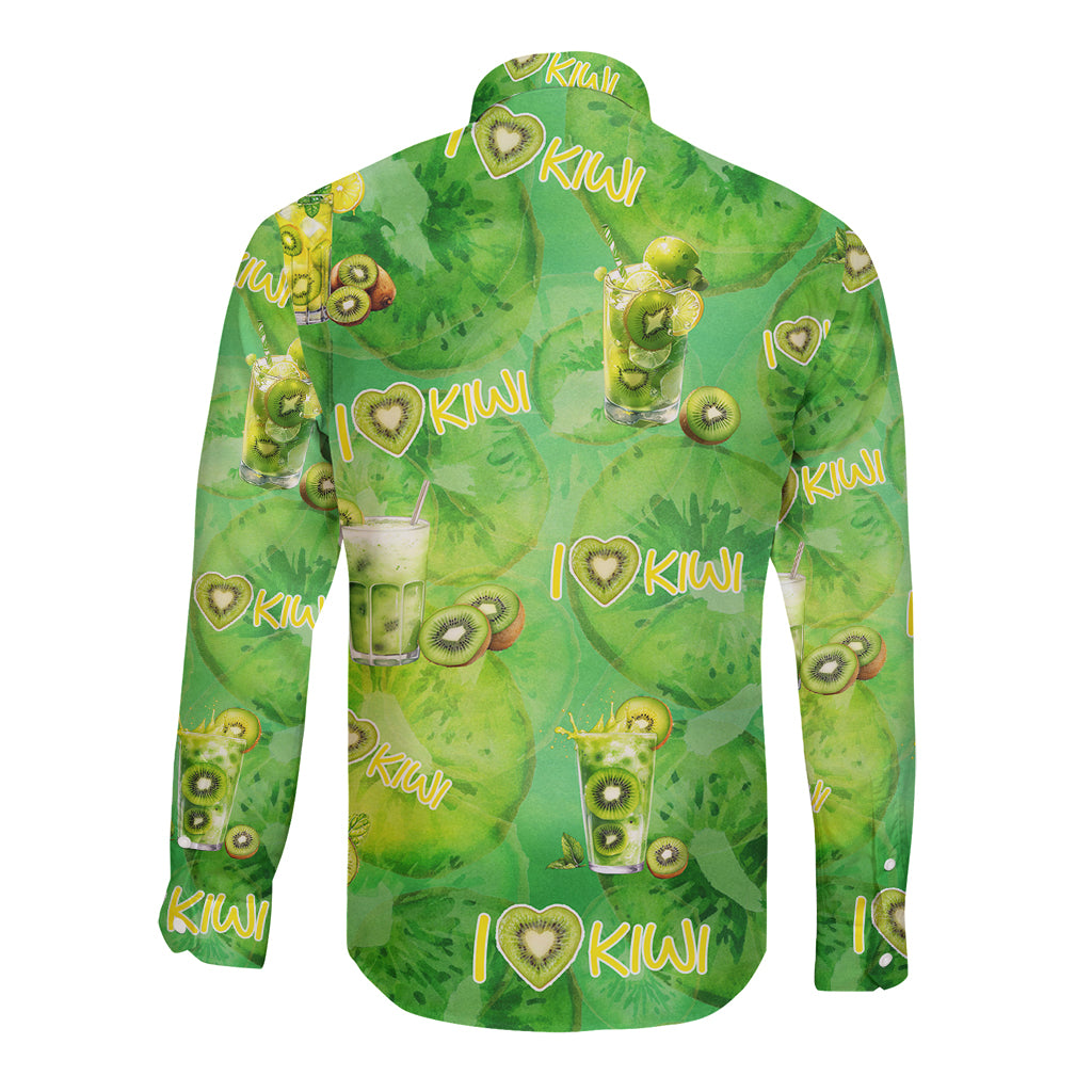 I Love Kiwi Long Sleeve Button Shirt New Zealand Kiwi Fruit Summer Cocktail