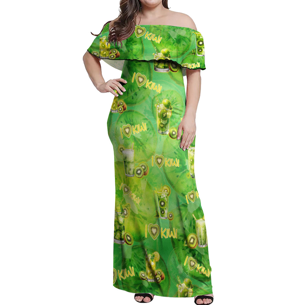 I Love Kiwi Off Shoulder Maxi Dress New Zealand Kiwi Fruit Summer Cocktail