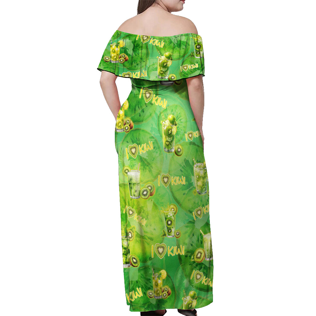 I Love Kiwi Off Shoulder Maxi Dress New Zealand Kiwi Fruit Summer Cocktail