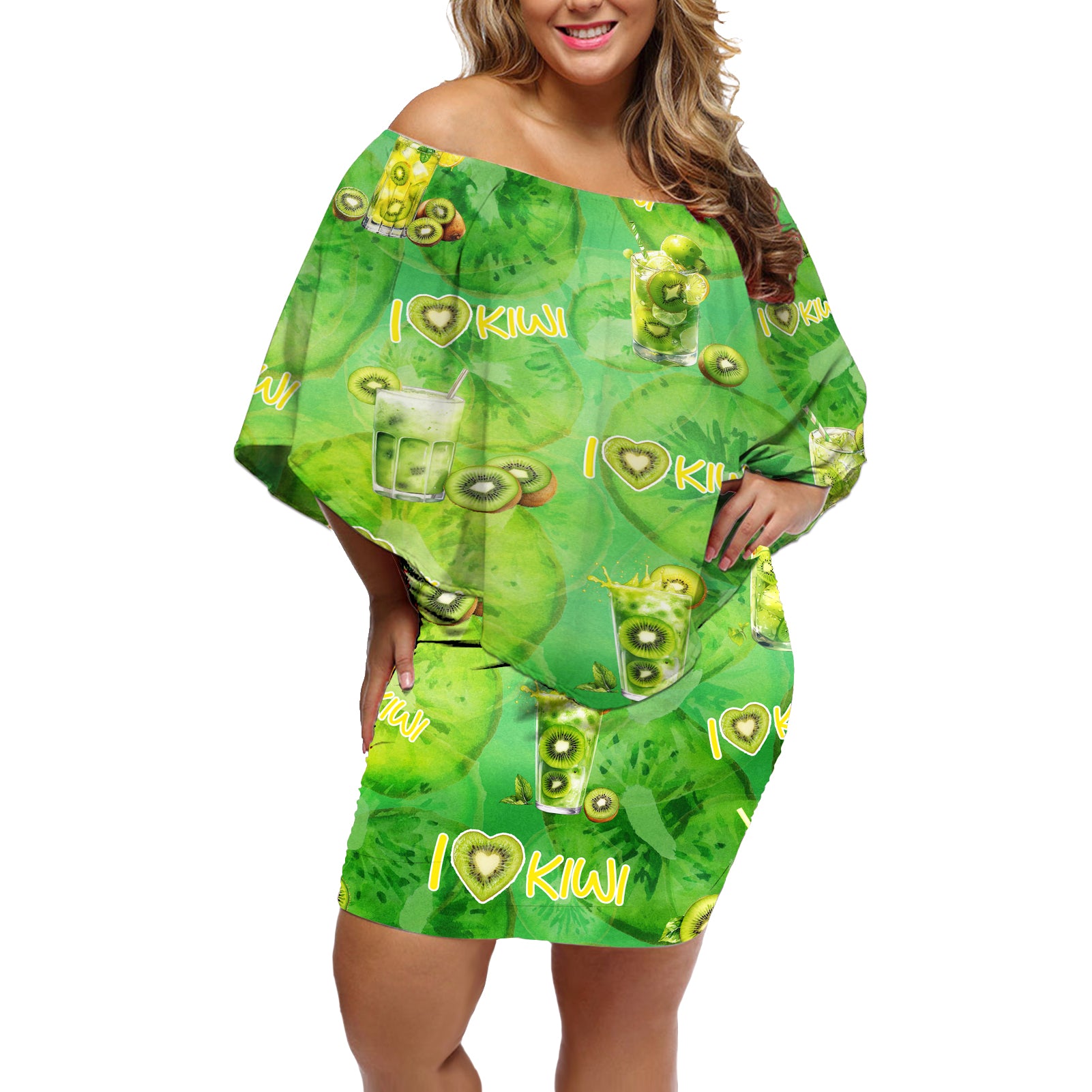 I Love Kiwi Off Shoulder Short Dress New Zealand Kiwi Fruit Summer Cocktail