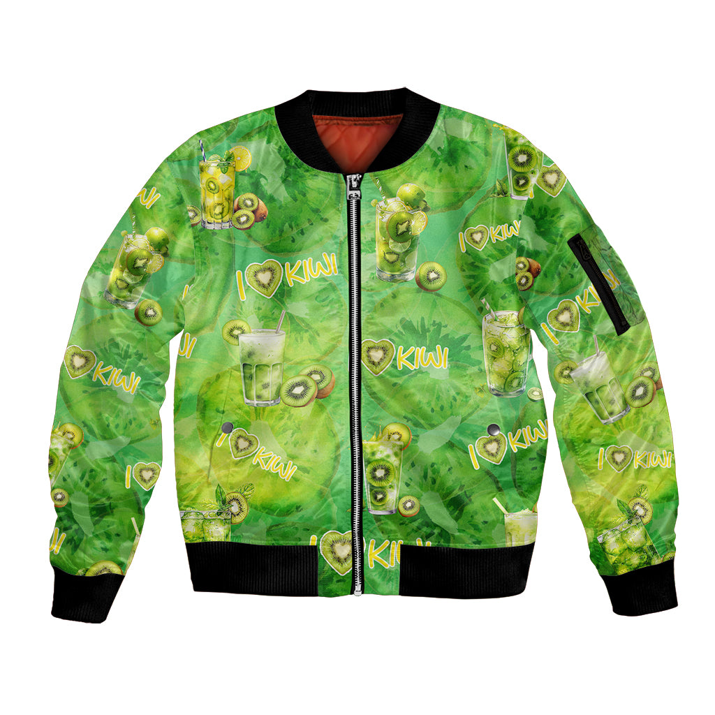 I Love Kiwi Sleeve Zip Bomber Jacket New Zealand Kiwi Fruit Summer Cocktail DT02 Unisex Green - Polynesian Pride