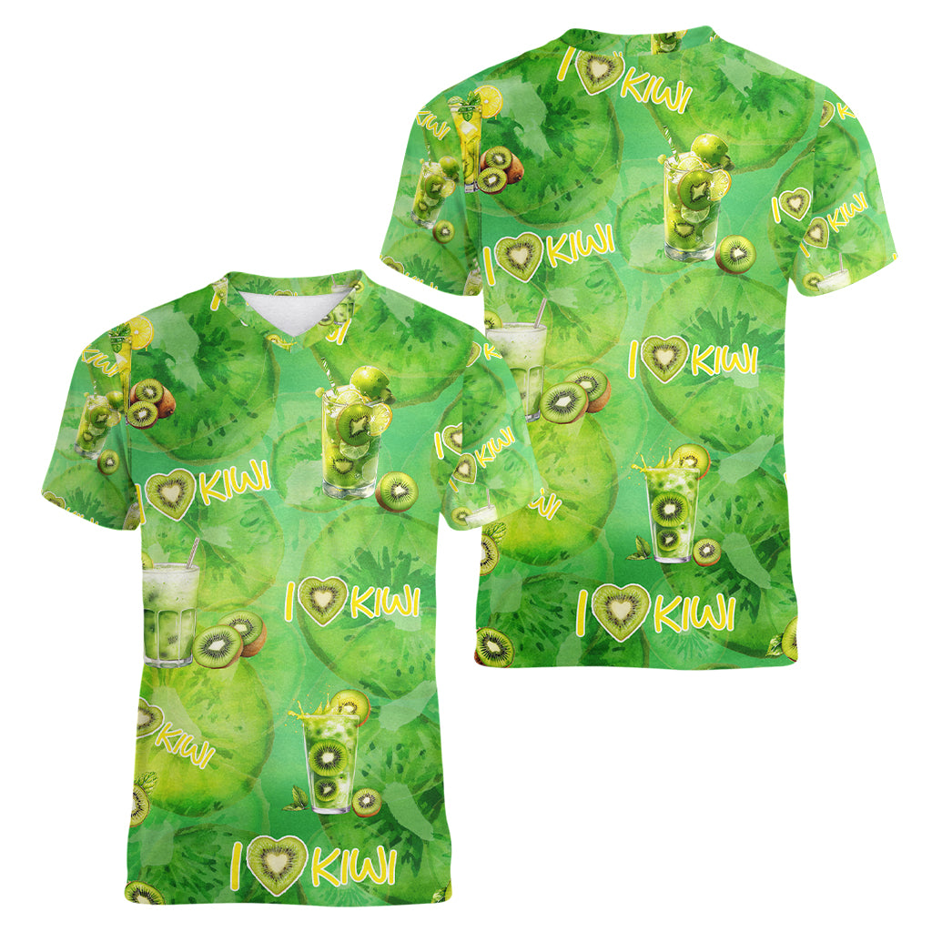 I Love Kiwi Women V-Neck T-Shirt New Zealand Kiwi Fruit Summer Cocktail