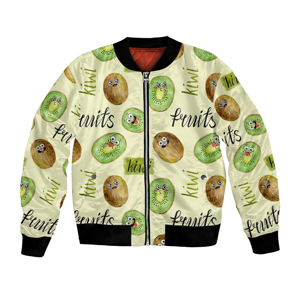 Kiwi Cute Humorous Bomber Jacket New Zealand Fruit DT02 Unisex Yellow - Polynesian Pride