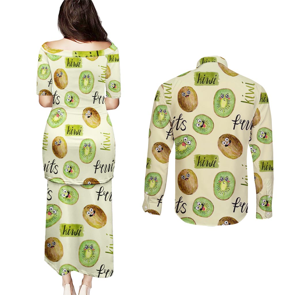 Kiwi Cute Humorous Couples Matching Puletasi and Long Sleeve Button Shirt New Zealand Fruit