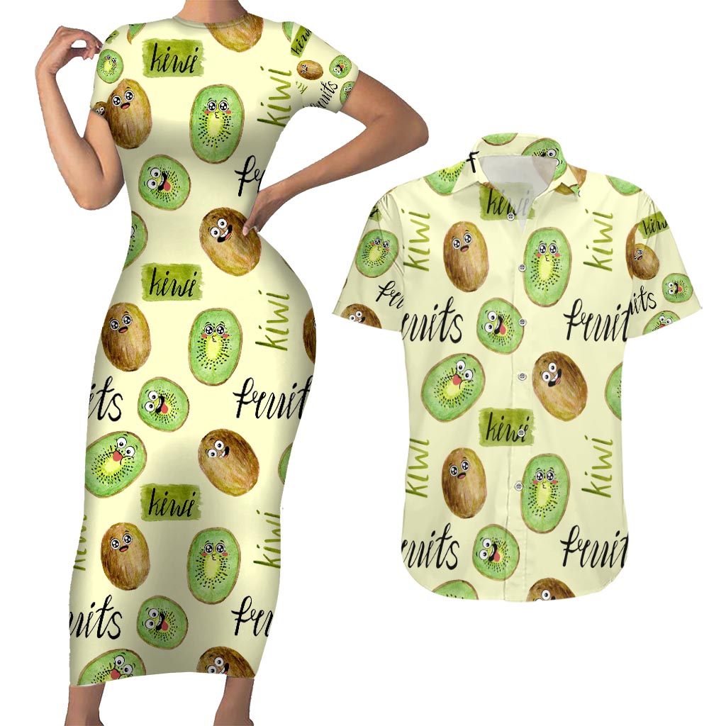 Kiwi Cute Humorous Couples Matching Short Sleeve Bodycon Dress and Hawaiian Shirt New Zealand Fruit