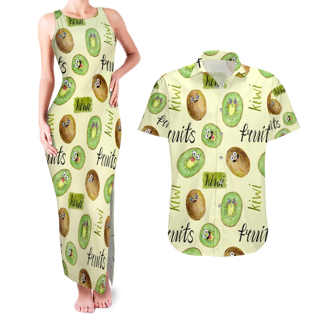 Kiwi Cute Humorous Couples Matching Tank Maxi Dress and Hawaiian Shirt New Zealand Fruit