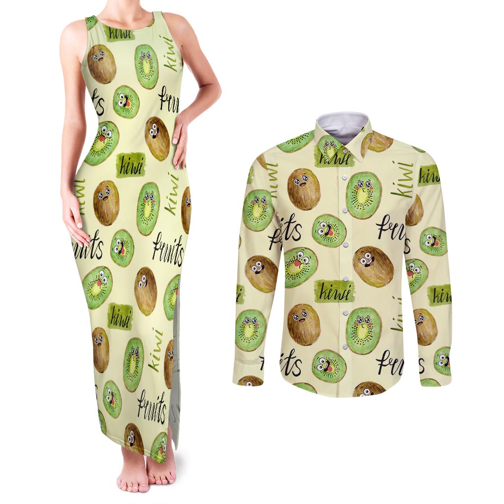 Kiwi Cute Humorous Couples Matching Tank Maxi Dress and Long Sleeve Button Shirt New Zealand Fruit