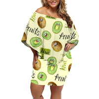 Kiwi Cute Humorous Family Matching Off Shoulder Short Dress and Hawaiian Shirt New Zealand Fruit