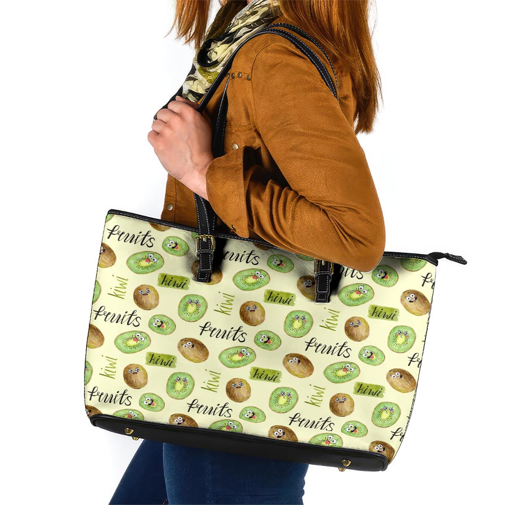 Kiwi Cute Humorous Leather Tote Bag New Zealand Fruit DT02 Yellow - Polynesian Pride