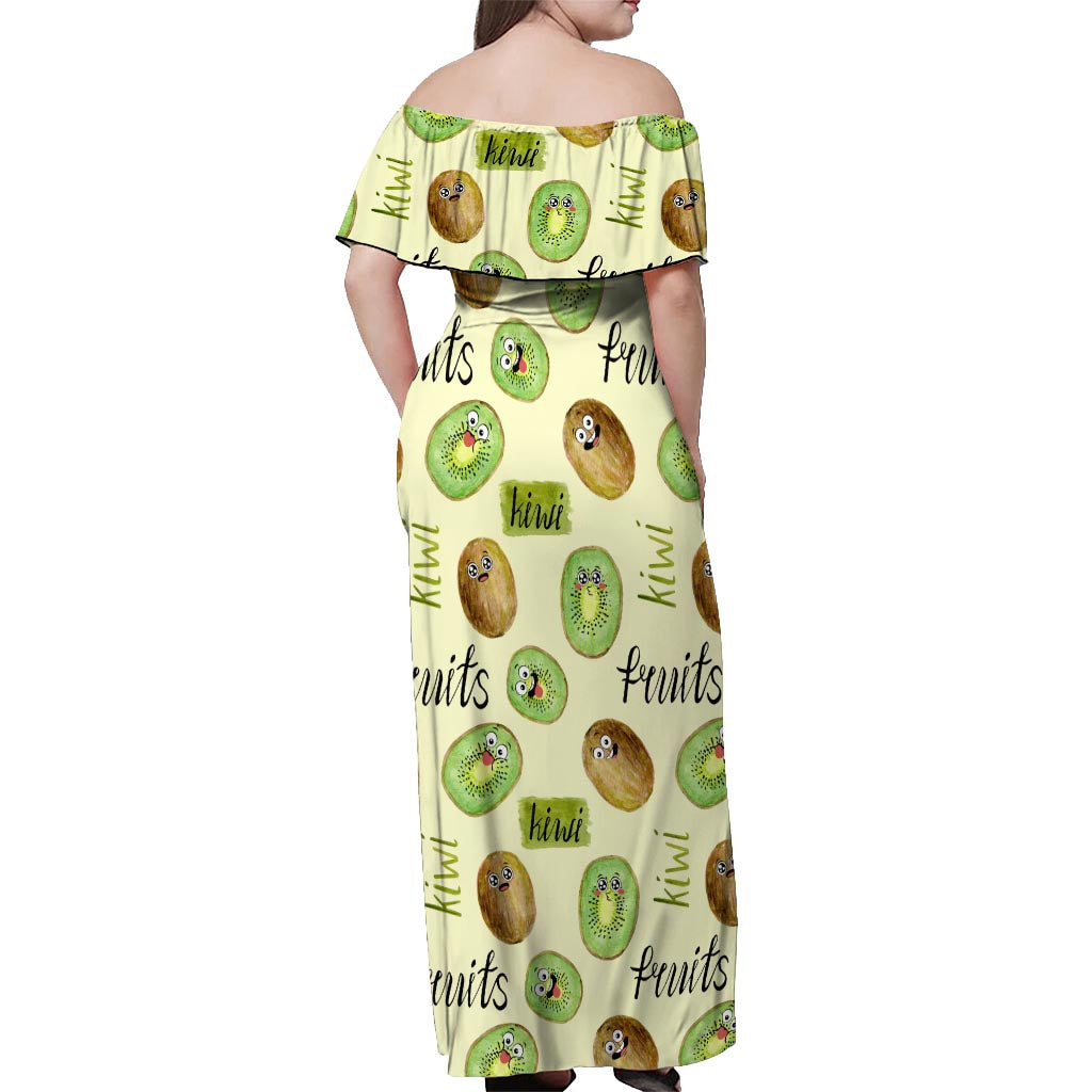 Kiwi Cute Humorous Off Shoulder Maxi Dress New Zealand Fruit