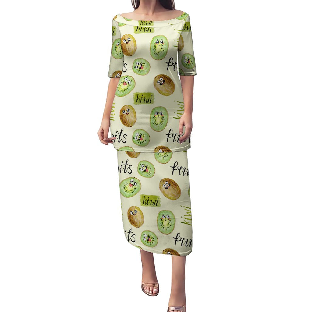 Kiwi Cute Humorous Puletasi New Zealand Fruit DT02 Long Dress Yellow - Polynesian Pride