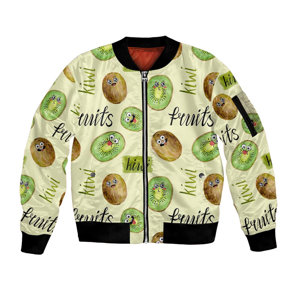 Kiwi Cute Humorous Sleeve Zip Bomber Jacket New Zealand Fruit DT02 Unisex Yellow - Polynesian Pride