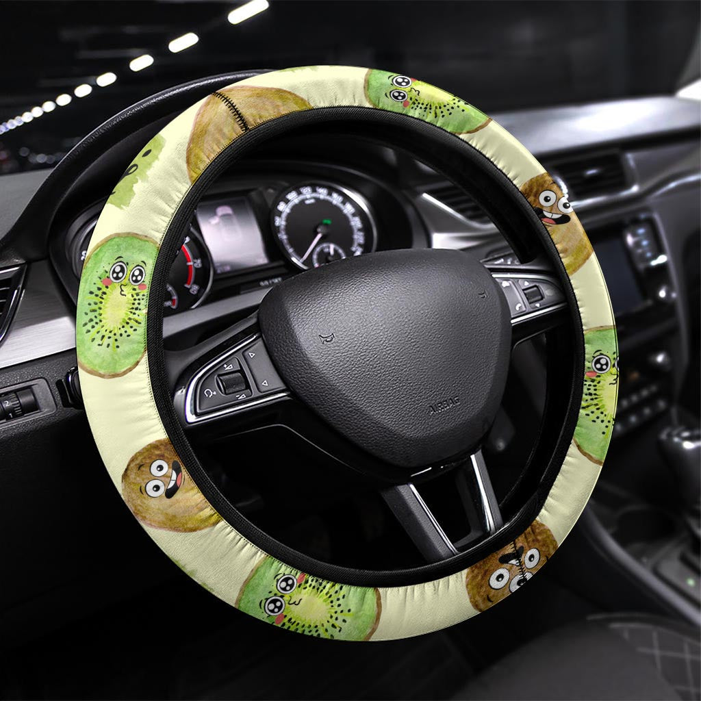 Kiwi Cute Humorous Steering Wheel Cover New Zealand Fruit DT02 Universal Fit Yellow - Polynesian Pride