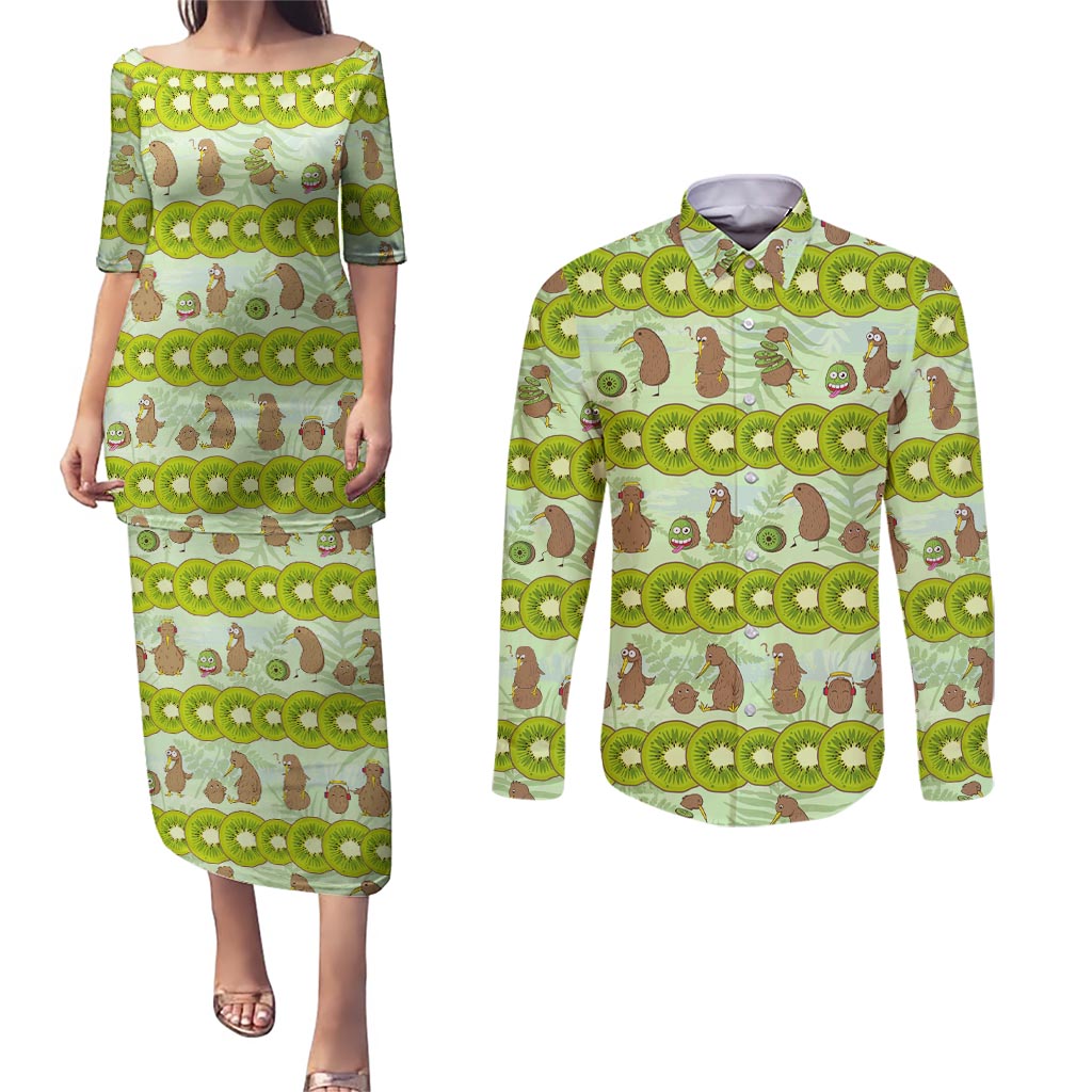 New Zealand Kiwi Fruit Witty Kiwi Bird Couples Matching Puletasi and Long Sleeve Button Shirt