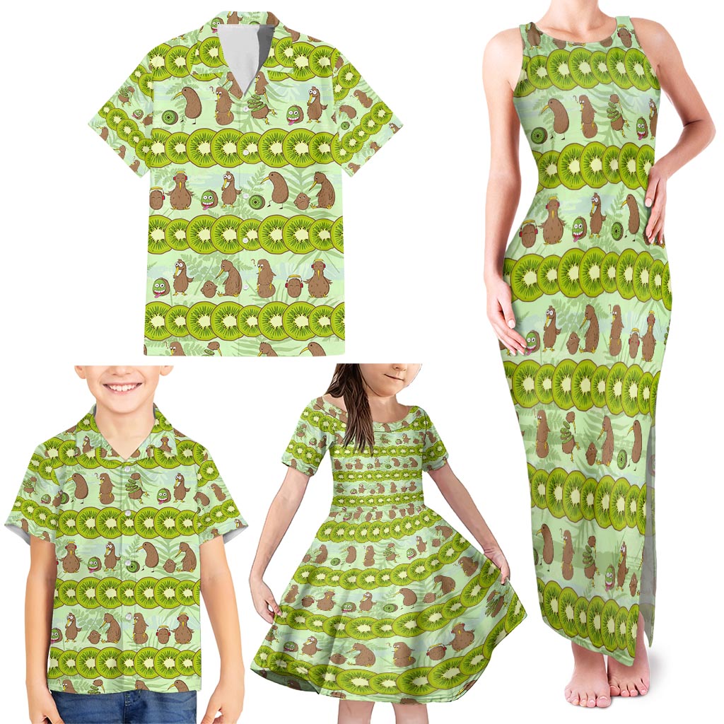 New Zealand Kiwi Fruit Witty Kiwi Bird Family Matching Tank Maxi Dress and Hawaiian Shirt