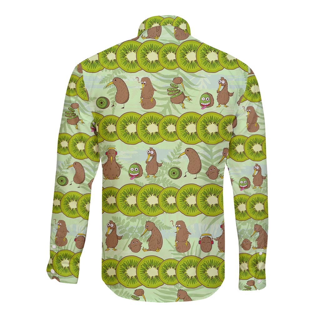 New Zealand Kiwi Fruit Witty Kiwi Bird Long Sleeve Button Shirt