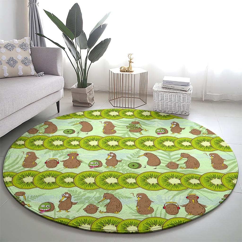 New Zealand Kiwi Fruit Witty Kiwi Bird Round Carpet