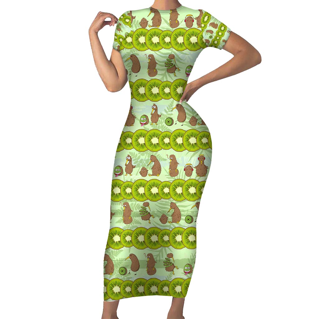 New Zealand Kiwi Fruit Witty Kiwi Bird Short Sleeve Bodycon Dress