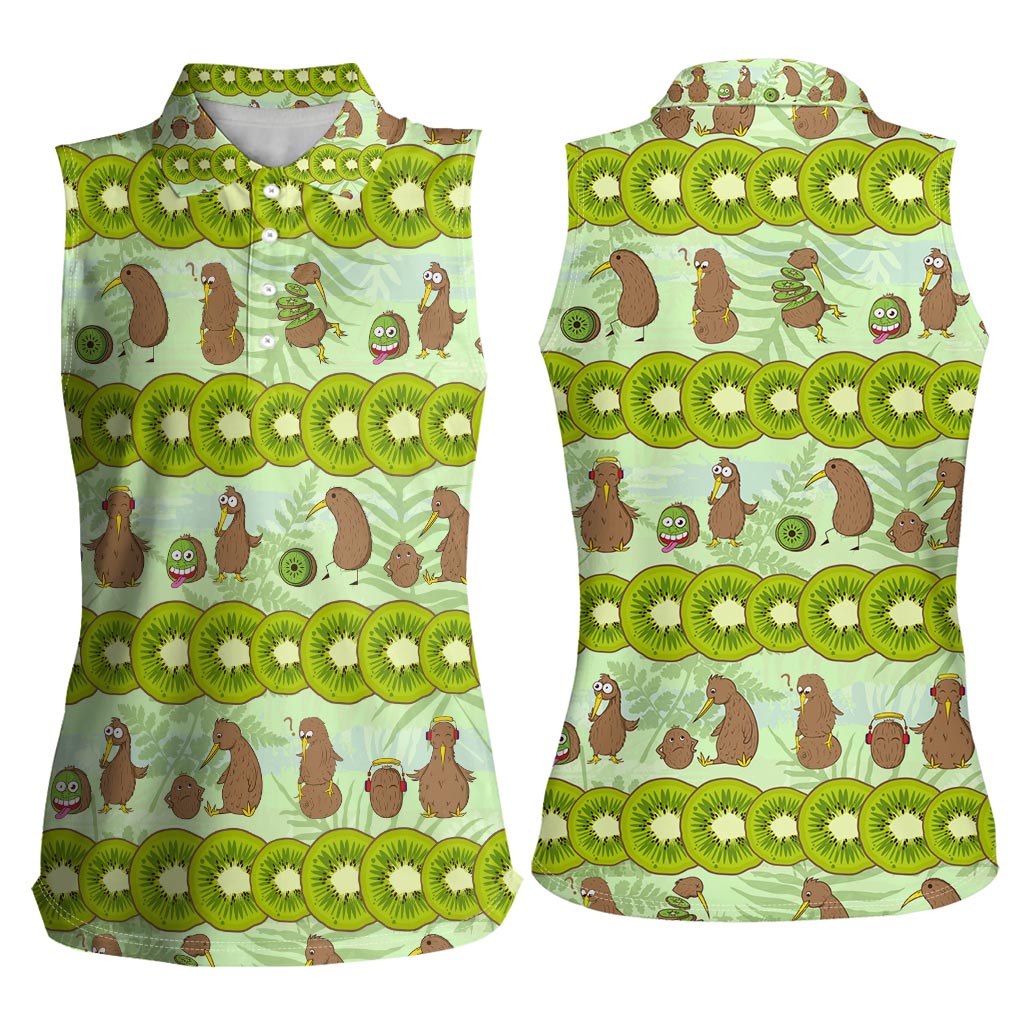 New Zealand Kiwi Fruit Witty Kiwi Bird Women Sleeveless Polo Shirt